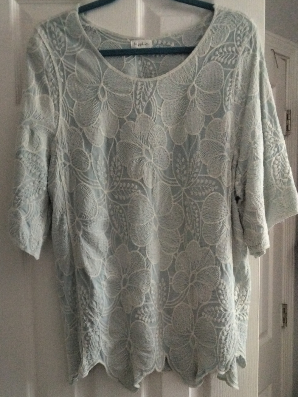 Light Blue Floral Lace Overlay Women's Top